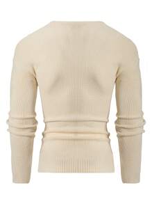 RueChic Men's Textured Jacquard Fitted Business Casual Sweater - White - View 2