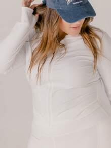 Aralina Curve Leisurewear Zip Front Long Sleeve Top And High Waist Biker Shorts Two Pieces Set - White - View 6