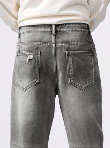 Manfinity Homme Casual Men's Simple Distressed Pocket Denim Jeans - Light Grey - View 7