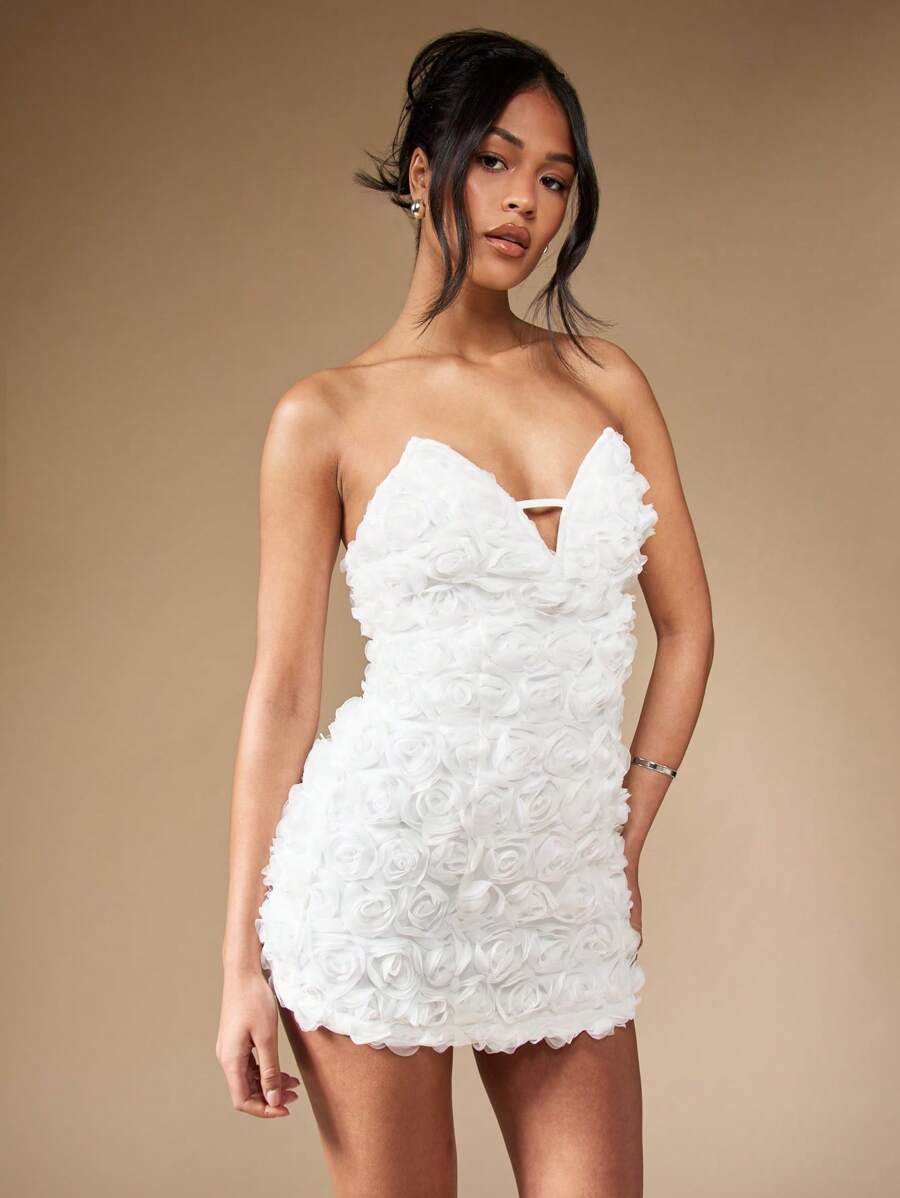 white ruched dress Off-White Strapless Long Prom Dress with Lace-Up Corset Off White / 16
