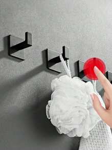 SHEIN 1pc Bathroom Adhesive Towel Hook, Wall Mount Robe Hanger, No Drilling Required Home Bathroom Decor Bathroom Organizer Summer - Black - View 4