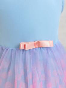 SHEIN Glamorique Kids Baby Girl Flower Bridesmaid Dress,  Wedding, Flower Girl ,Elegant Dress,Baby Girl Summer Dress ,Flower,Birthday Photo Clothing,Birthday Party,Party Performance,Suitable For Formal Occasions,Vacation - Blue - View 4