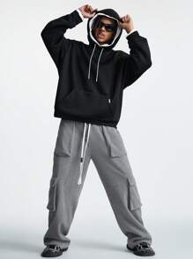 Manfinity VCAY Men's Casual Drawstring Hooded Sweatshirt, For Fall Winter - White - View 4