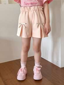 Baby Girls Korean Style Cute Pleated Bow Shorts, Summer