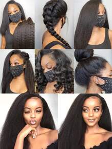 Tóc giả ren thẳng Kinky phía trước bằng tóc thật cho phụ nữ Tóc giả ren 4x4 Tóc giả thẳng Yaki Tóc người được nhổ trước 150% Mật độ Tóc giả không keo Brazil Tóc người - Natural Black - Xem 11