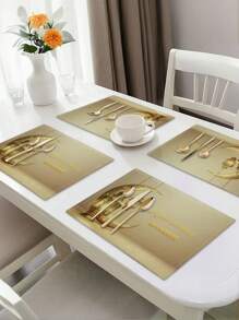 1/4/6/8 stuks Suige Home Elegante Ramadan Placemats Set - Gouden Halve Maan & Lantaarn Ontwerp, Machine Wasbare Rechthoekige Tafelmatten Voor Feestelijke Eetkamerdecoratie, Ramadan Decoratie