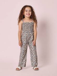 SUMWON Summer Smocked Ruffle Strap Jumpsuit Print Wide Leg Beach Holiday Party Festival Kids Outfit Spring Fashion Playsuit - Multicolor - View 3