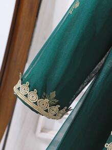 2pcs Young Girls Outfit, Includes Metallic Print Ditsy Floral Jacket And Long Sleeve Dress Set, Elegant For Spring/Summer - Dark Green - View 4