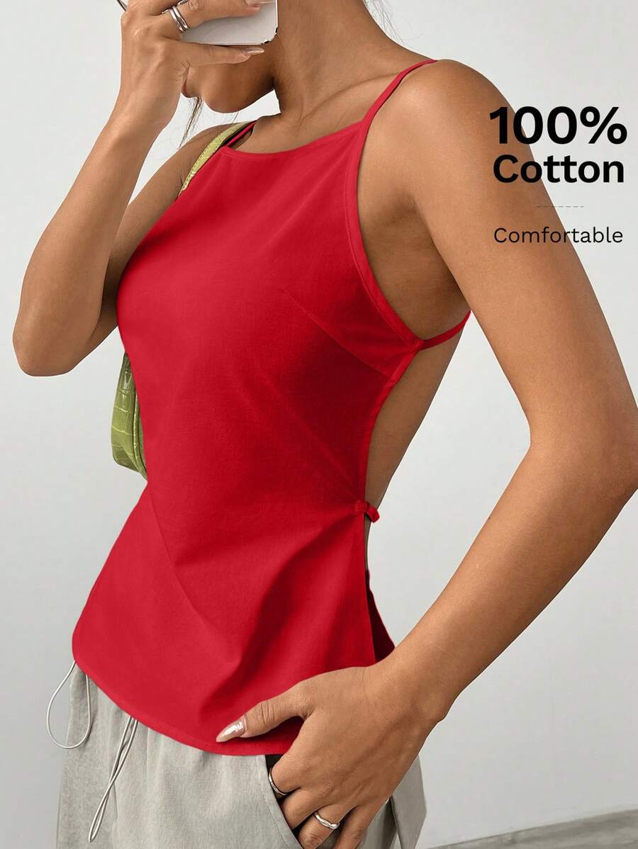 SHEIN EZwear Débardeur décontracté d'été sans dos unicolore pour femmes