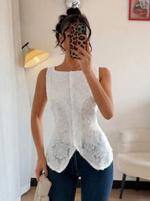 Chiquease Áo không tay thời trang thanh lịch chất lượng cao sang trọng đa năng ôm vừa vặn - trắng - Xem 6