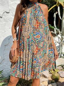 SHEIN Maternity Pleated Paisley Print Vacation Dress - Multicolor - View 7