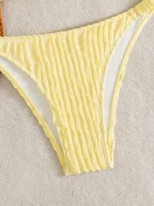 SHEIN Swim Spring Break Women Fashion Solid Texture Shoulder Strap Pattern Random Yellow Ruffle Sexy Bikini Set, Summer Beach - Yellow - View 6