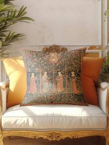 4 件套优雅法式女士印花枕套，超柔软触感，畅销，装饰性抱枕套，适用于家庭、沙发、客厅、卧室，不含枕芯 - 酒紅色 - 查看 3