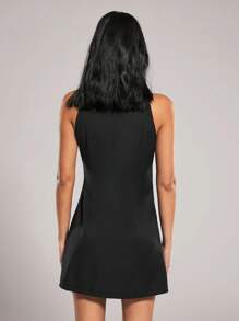 SHEIN Forever 21 Roupas de verão / Trajes femininos de negócios / Trajes de formatura / Trajes de treino femininos / Elegantes / Trajes femininos casuais / Roupas de verão / Vestido curto sem mangas com acabamento em metal e renda preta - Preto - Ver 2