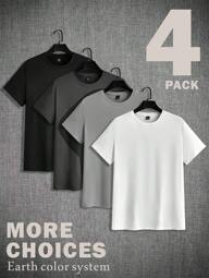 Manfinity Homme 4pcs/Pack All-Match Knitted Grey System Men T-Shirt, Casual Daily Versatile