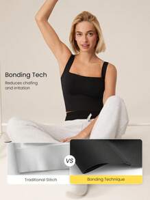 GLOWMODE All-Day Long Second-Skin Ultra Lightweight Seamless A/B/C Cup Full Coverage Underarm Longline Sports Bra Low Impact Yoga Daily Removable Cups Spring Fall Winter - Black - View 6