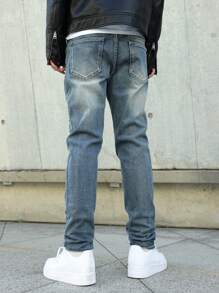 Manfinity Homme Quần Jeans Ống côn rách cá tính thường ngày cho nam - Rửa nhẹ - Xem 2