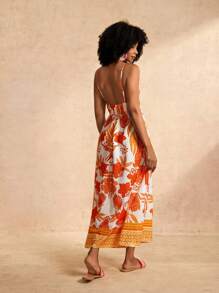 Slaydiva New Casual Floral Print Sleeveless Long Dress - Orange, Spring/Summer - Yellow - View 8