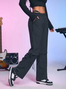 Easithlete 女士休闲侧抽绳运动裤，适合舞蹈和健身 - 灰色 - 查看 7