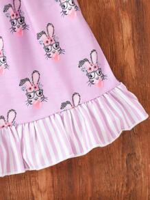 SHEIN Young Girl Cute Rabbit Graphic Print Ruffled Collar Dress,Kids Easter Bunny Clothes Lavender,Summer,Fairy,Birthday,Wedding Guest Bunny Dress For Girls - Multicolor - View 3