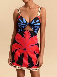 Travachic Woven Print Cutout Detail Mini Dress For Women - Multicolor - View 5