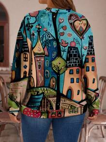 EMERY ROSE Plus Size Women Casual Long Sleeve Loose Fit Crew Neck Pullover Sweatshirt, Autumn/Winter - Multicolor - View 2