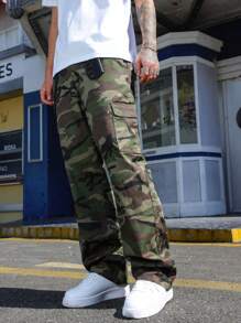 Manfinity EMRG 男式休闲迷彩印花工装牛仔裤 - 軍綠色 - 查看 8
