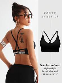 Gameset SHEIN Sport Women Sports Bra (Seamless, Black) - Black - View 1