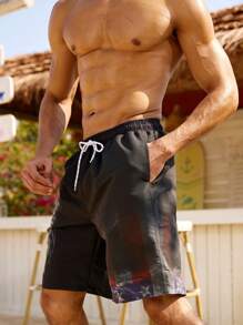 Surfspeed Men's Eagle Print Drawstring Waist Pockets Loose Casual Beach Shorts - Multicolor - View 5