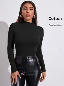 SHEIN EZwear 夏季服装 生菜叶边饰罗纹针织 T 恤 - 黑色 - 查看 6