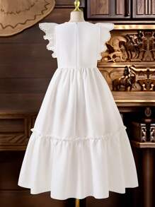 SHEIN Tween Girls Embroidered Ruffle Hem Cute Dress - White - View 2