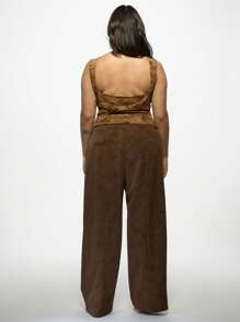 MISSGUIDED PLUS 精裁麂皮直筒长裤 - 咖啡棕 - 查看 2