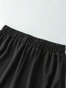 SHEIN Tween Boy Letter Graphic Baseball Collar Shirt & Shorts Without Tee - Black - View 8