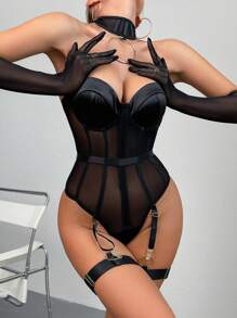 6件套黑色优雅性感女士外出紧身衣 - 黑色 - 查看 5