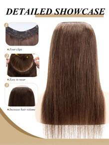一片式 V 形夹式接发，后 V 形，100% 真人头发，蜜棕色直发，适合女性，易于造型、轻盈、透气、隐形，适合所有发质和日常佩戴 S4 - S4 - 查看 8