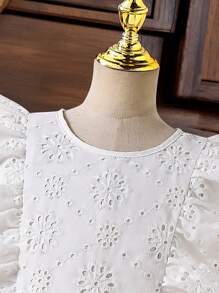 SHEIN Tween Girls Embroidered Ruffle Hem Cute Dress - White - View 4