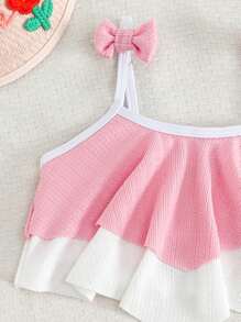 "Young Girls Bikini Sets女童(小)泳衣套装
提花面料粉色白色拼色飞边儿童分体泳衣套装时尚休闲精致华丽淑女适合游泳适合度假适合夏季" - Pink - View 7