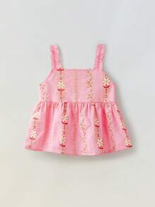 Maija Kids Maija Kids Bộ 2 chiếc/Bộ áo yếm và quần short in họa tiết hoa cho bé gái - Hồng - Xem 2
