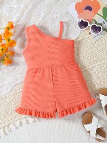 Baby Girls' Asymmetrical Romper With Sunshine Orange Design, Summer - Orange - View 7