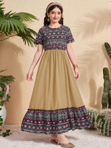 Floral Print Teen Girl Long Dress, Comfortable And Fashionable Summer Attire, Sweet And Pretty Girl Essential