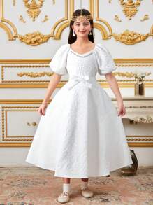 Tween Girl Jacquard Fabric Jewelled Elegant Party Dress - Multicolor - View 1