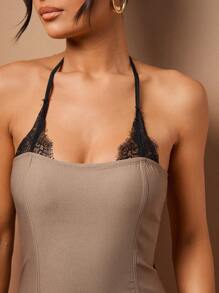 Hauture Vestido mini ajustado con detalle de encaje en el busto, sexy para la oficina