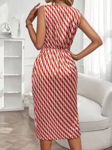 SHEIN Clasi Allover Print Draped Front Asymmetrical Hem Dress Maxi Women Outfit
