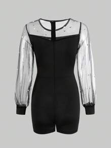 SHEIN Explorewe 1pc Teenage Summer Elegant European And American Style Net Yarn Splicing Knit Top And Jumpsuit, Casual Vacation