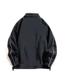 Manfinity Sport Corelite 男士秋季撞色前拉链休闲宽松运动夹克 - 黑色 - 查看 2