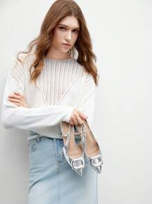 CUCCOO BIZCHIC Giày lười đế bằng đơn giản màu trơn dành cho nữ, trang trí kim loại, mặc thường ngày - Bạc - Xem 4