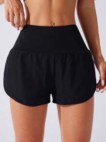 CourtClass 2pcs Solid Color High Waist 2 In 1 Sports Shorts Comfy Short Sweater Shorts