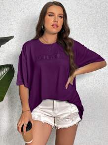 SHEIN Essnce T-shirt à manches tombantes avec motif de lettres brodées pour femmes grandes tailles