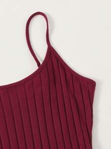 SHEIN EZwear Split Hem Rib Knit Dress - Maroon - View 3