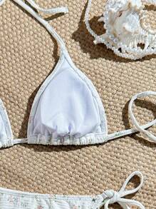 Swim Mod 2025 New Summer Ditsy Floral Bikini And Tote Bag 2 Pieces Swimwear Set For Women, Beach/Vacation - White - View 4